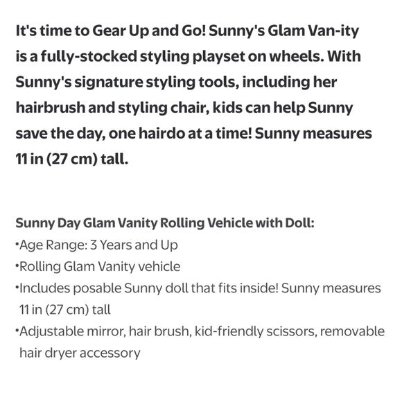 Sunny Day Glam Vanity rolling Vehicle and  Doll - Picture 7 of 7